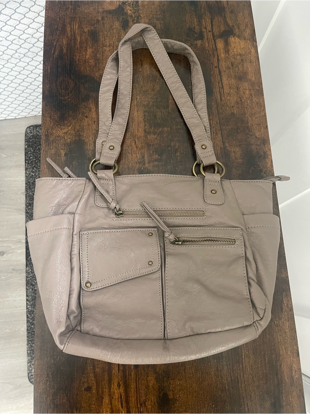 Bueno Taupe Shoulder Tote Bag with Front Pockets